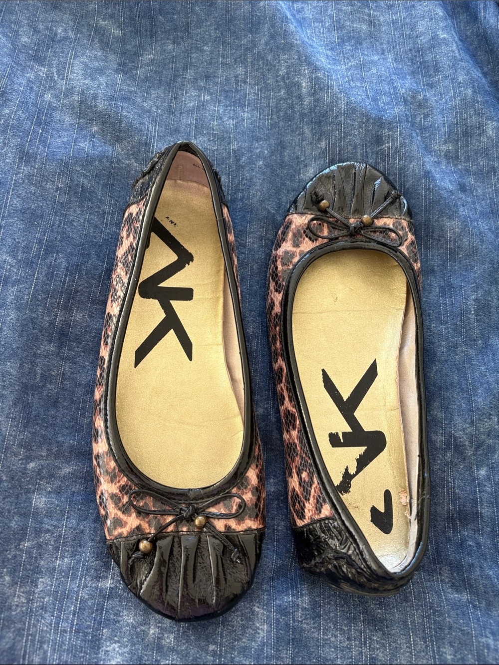 Anne Klein Leopard Print Ballet Flats with Black Patent Toe